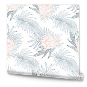 Abstract seamless pattern with tropical leaves. Vector template.