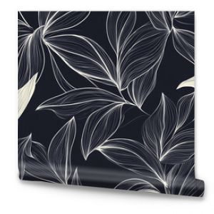 Abstract seamless pattern with white leaves on a dark background.