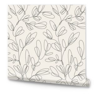 Seamless floral pattern with one line flowers. Vector hand drawn illustration.