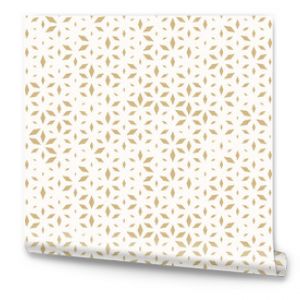 Golden vector seamless pattern with small diamond shapes, floral silhouettes. Luxury modern white and gold background with halftone effect, randomly scattered shapes. Simple texture. Trendy design