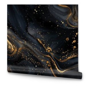 Dark luxury liquid paint abstract seamless pattern. Black ink with gold glitter decoration. AI generated