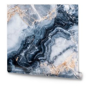 Abstract blue and white marble texture with gold veins.