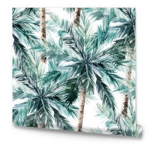 Watercolor seamless pattern. Summer tropical palm trees background. Jungle watercolour print