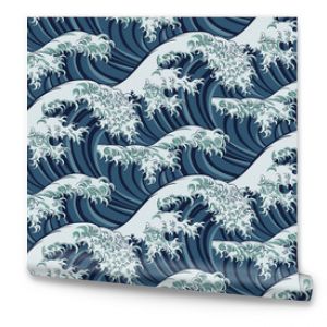 A Japanese great wave pattern print seamless background illustration 