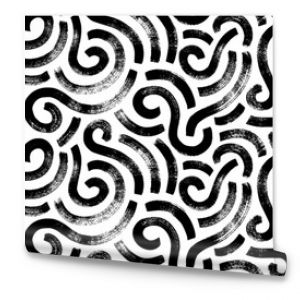 Wavy and swirled brush strokes seamless pattern. Thick and bold texture curved lines. Abstract art background in Memphis style. Geometric grunge pattern with swashes. Brush drawn swirled lines.