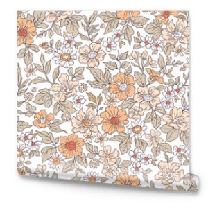 Beautiful vintage floral pattern in small realistic flowers. Small pale orange flowers. White background. Liberty style print. Floral seamless background. The elegant the template for fashion prints.