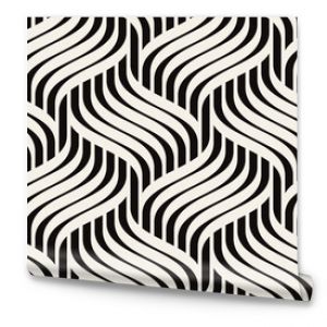 Seamless pattern with geometric waves. Endless stylish texture. Ripple monochrome background. Linear weaved grid. Thin interlaced swatch.