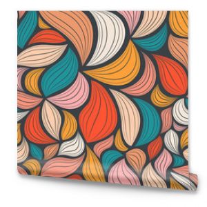 Abstract seamless pattern with hand drawn graphic leaves. Colorful floral summer background  for wallpaper design. Tropical vector illustration design. Banner with decorative geometric waves