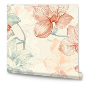 Seamless pattern of hand-drawn pastel-colored peonies with lush petals, emphasizing a luxurious and classic aesthetic