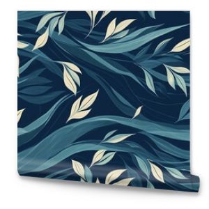 This seamless pattern includes a deep sea atmosphere with gentle waves and soft seaweed, rendered in a minimalistic style. The subtle underwater hues create a tranquil and calming effect, while the