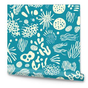 Marine life seamless pattern in turquoise