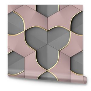 Elegant 3D Geometric Wallpaper Pattern in Pink and Gray