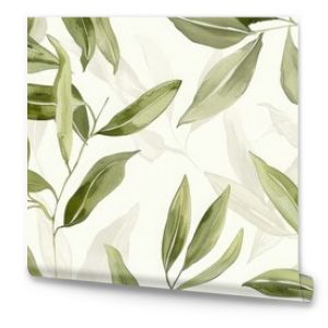 Seamless fabric pattern with delicate olive leaves, soft hues and intricate details, ideal for elegant textiles