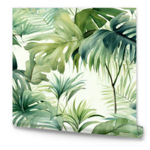 watercolor painting of tropical trees and leaves