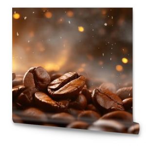 Freshly roasted coffee beans emitting steam and glowing sparks, evoking warmth and aroma.