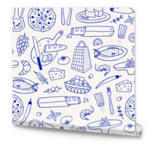 Mediterranean Cuisine Seamless Pattern. Hand Drawn Food Background for Menu design.