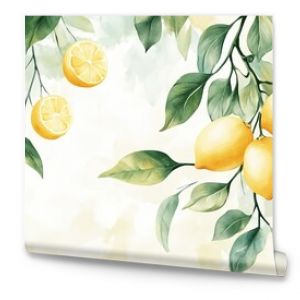 A vibrant watercolor depiction of fresh lemons and green leaves with a soft, neutral background, evoking a bright and cheerful atmosphere