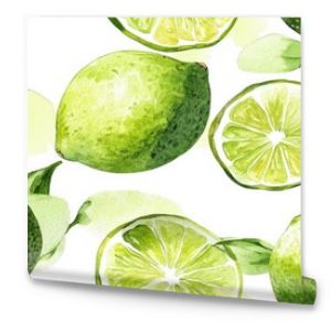 Seamless pattern of hand drawn lime fruit in watercolor