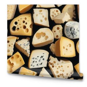 A seamless and playful cheese pattern featuring cheese holes and