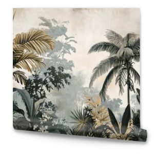 Watercolor pattern wallpaper. Painting of a jungle landscape.