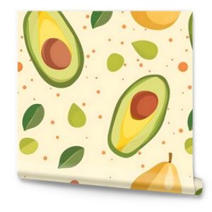 A colorful pattern featuring illustrated avocados and pears on a pastel background perfect for a vibrant design concept. 