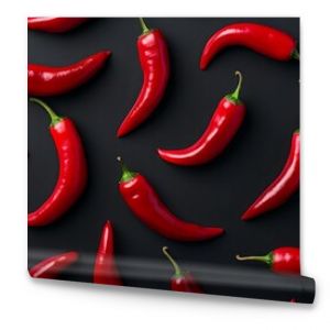 Top view of red chili peppers pattern on a black background resembling a chili wallpaper