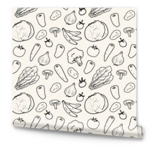 食品・食材・野菜の手書き線画のベクターシームレス背景 Vector seamless backgrounds of hand-drawn and line drawings of food, ingredients and vegetables.