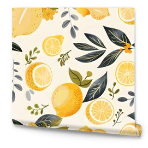 A seamless pattern featuring hand-drawn lemons and green leaves with a touch of yellow berries, creating a fresh and vibrant design. Perfect for summer-themed projects, backgrounds, and culinary desig