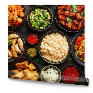 A vibrant assortment of different cuisine dishes perfect for festive gatherings and culinary celebrations. Design for Wall Art, Poster Print, Wallpaper & Background