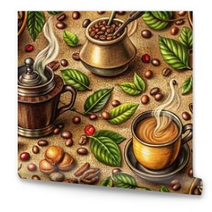 Vintage Coffee Seamless Pattern - Hand Drawn Coffee Elements for Stylish Backgrounds