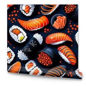 Hand-painted sushi pattern, seamless background, flat design illustration