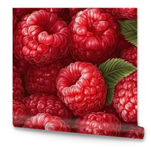 Vibrant raspberry pattern with juicy red berries and green leaves for creative design.