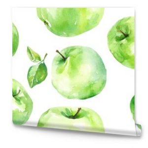 Hand drawn watercolor painting of green apples on a white background vibrant seamless pattern design