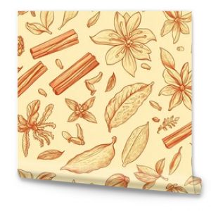 Repeating Pattern of Indian Herbs and Spices with Floral