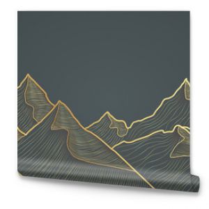 Mountain line art background, luxury gold wallpaper design for cover, invitation background, packaging design, wall art and print. Vector illustration.