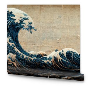 Great wave in ocean as Japanese style illustration wallpaper