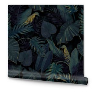 Botanical illustration. Tropical seamless pattern. Rainforest, jungle. Palm leaves, monstera, colocasia, banana. Hand drawing for design of fabric, paper, wallpaper, notebook covers