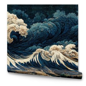 Japanese illustration of great ocean waves as wallpaper