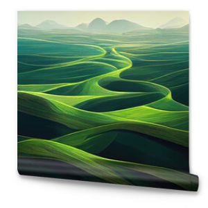 Abstract green landscape wallpaper background illustration design with hills and mountains