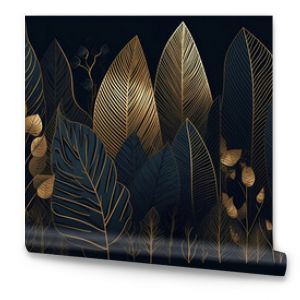 Luxury wallpaper design with Gold leaf and natural background. Leaves line arts design for fabric, prints and background texture, Vector illustration. Generative ai.