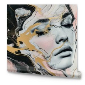 Ethereal Female Portrait with Marble and Gold Veins A captivating blend of luxurious marble textures intertwined with delicate gold accents, forming an abstract female visage.