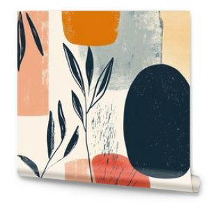 Abstract Botanical  Pattern:  A  sophisticated  design  featuring  organic  shapes  and  leaves  in  a  muted  color  palette,  perfect  for  modern  interior  design  or  fashion  projects. 