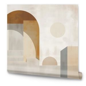 Minimalistic abstract digital painting featuring an earthy toned composition with simple geometric shapes gradients and architectural motifs in a clean Bauhaus inspired layout 