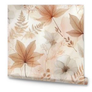 A delicate and airy design featuring translucent, watercolored leaves in soft amber, blush, and ivory tones, floating against a pearlescent background. 