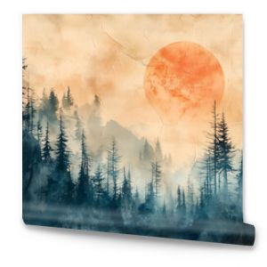 Forest landscape on retro paper texture, nature background