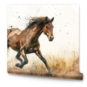 Watercolor Illustration of a Horse in Full Gallop. Serene and Dynamic Scene in Natural Hues.