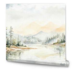 Watercolor painting beautiful landscape lake foreground surround