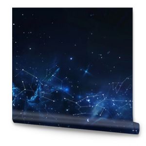 A sleek night sky background with highlighted zodiac constellations, delicate lines, and star details. Starry night sky with constellations and nebulae. Design for wallpaper, poster, and print.