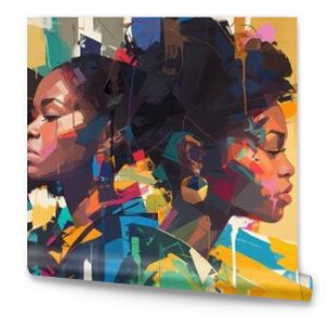 abstract colorful painting of group portraits, african american women and men -