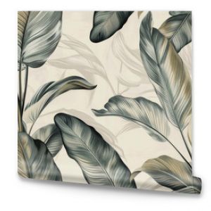 Vintage botanical illustration of tropical leaves, boho style wallpaper